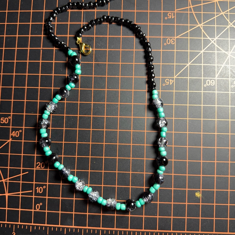 Elegant Black and Turquoise Beaded Necklace